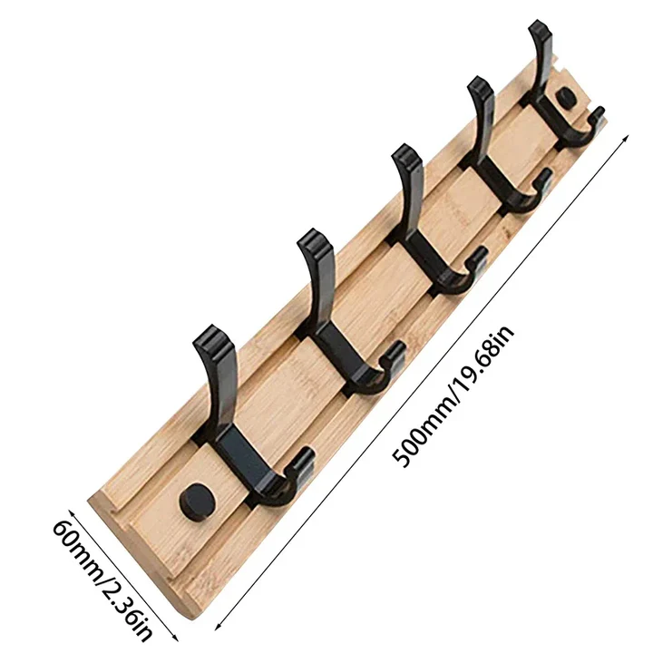Wood Wall-Mounted Coat Rack with Adjustable Sliding Hooks for Entryway