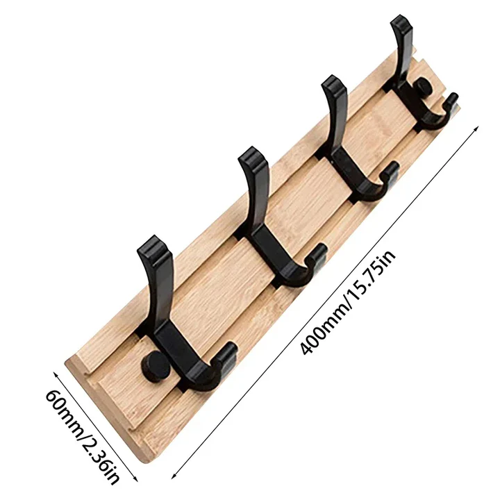 Wood Wall-Mounted Coat Rack with Adjustable Sliding Hooks for Entryway