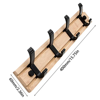 Wood Wall-Mounted Coat Rack with Adjustable Sliding Hooks for Entryway