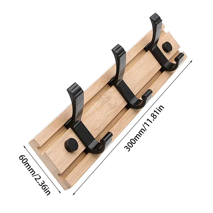 Wood Wall-Mounted Coat Rack with Adjustable Sliding Hooks for Entryway