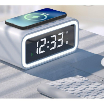 Digital Alarm Clock with Qi Wireless Charging and Adjustable LED Display