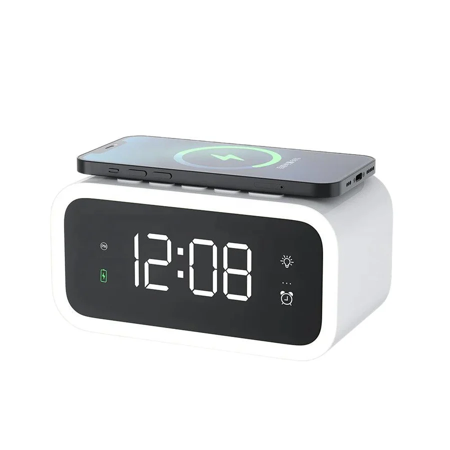 Digital Alarm Clock with Qi Wireless Charging and Adjustable LED Display