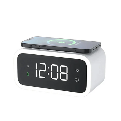 Digital Alarm Clock with Qi Wireless Charging and Adjustable LED Display