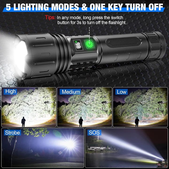 100,000 Lumens Tactical Flashlight Rechargeable Waterproof LED Brightest