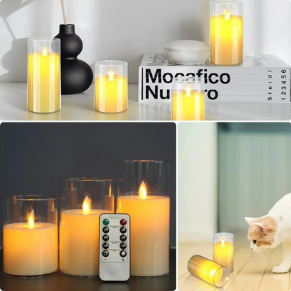 Amber Glass Flameless Candle Set with Remote