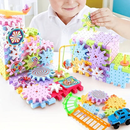 263 Pcs Kids Building Blocks Kit With Motorized Gears STEM Toy