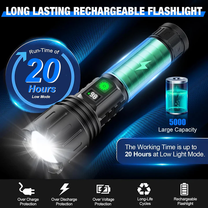 100,000 Lumens Tactical Flashlight Rechargeable Waterproof LED Brightest