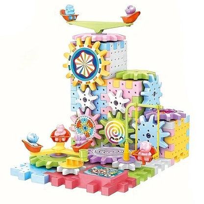 263 Pcs Kids Building Blocks Kit With Motorized Gears STEM Toy