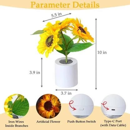 Adjustable USB Rechargeable Sunflower LED Night Light Lamp with Flexible Stem