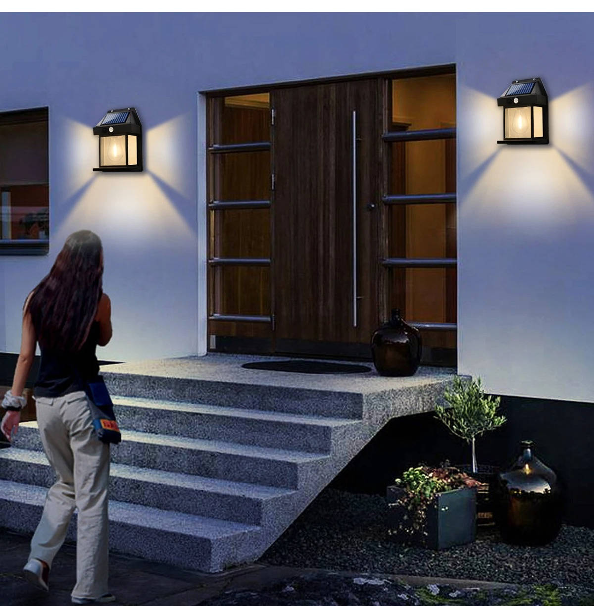 2-Pack Solar Outdoor Wall Lights Motion Sensor 600 Lumens Weatherproof