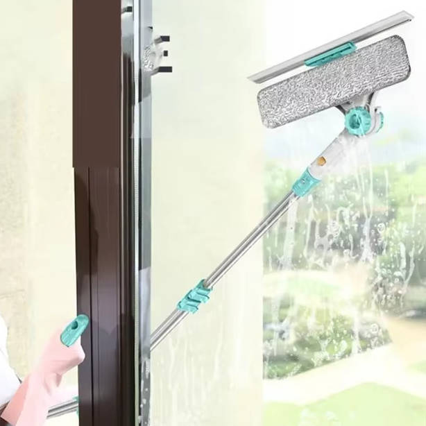 Telescopic Long Handle Window Cleaner Brush with Rotating Microfiber Head