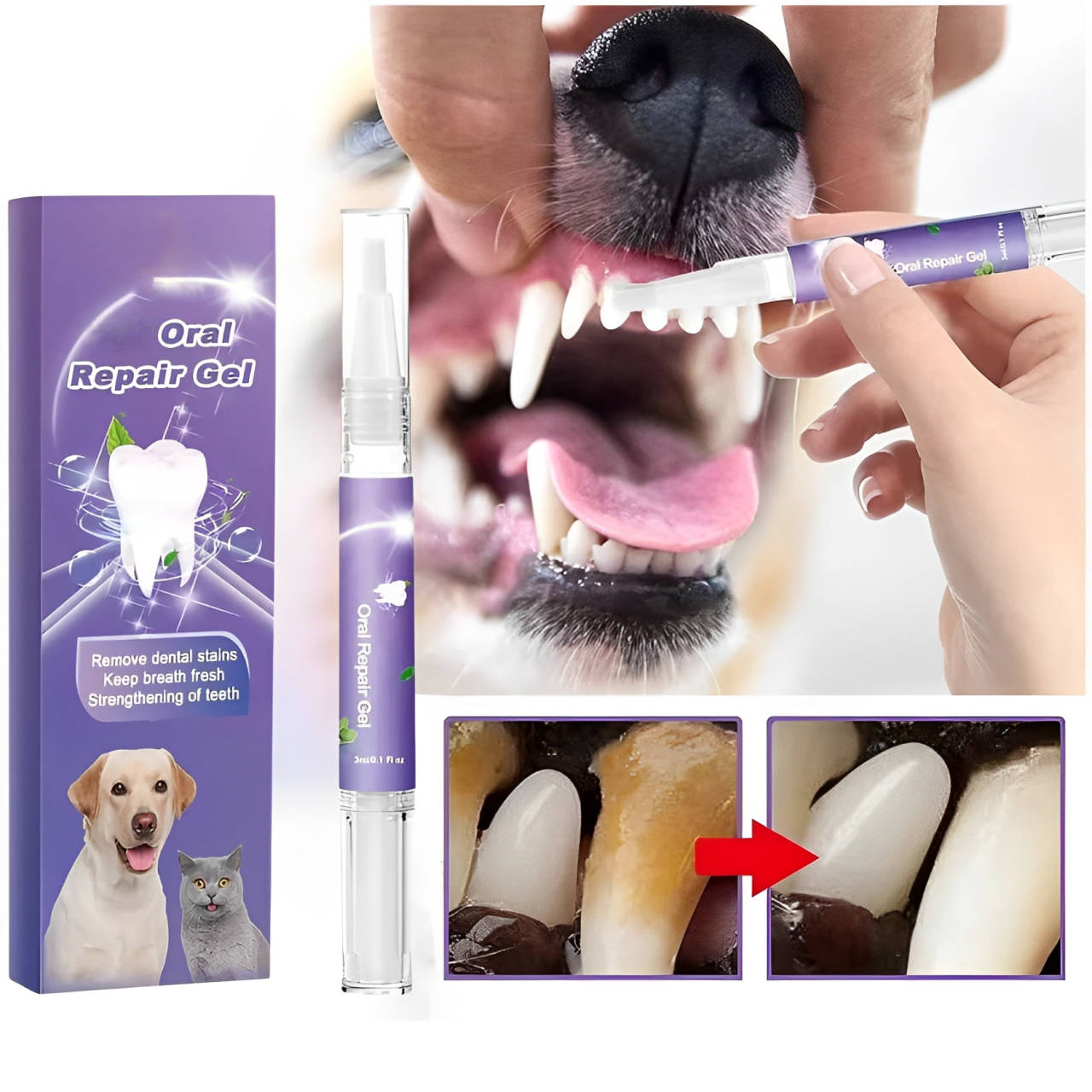 Dog Oral Repair Gel 3 Pack for Teeth Whitening Fresh Breath and Gum Care