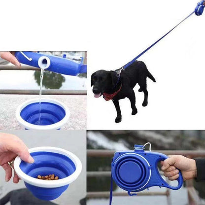 4-in-1 Dog Leash with Water Bottle, Bowl & Waste Bag Dispenser