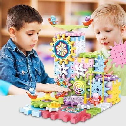 263 Pcs Kids Building Blocks Kit With Motorized Gears STEM Toy