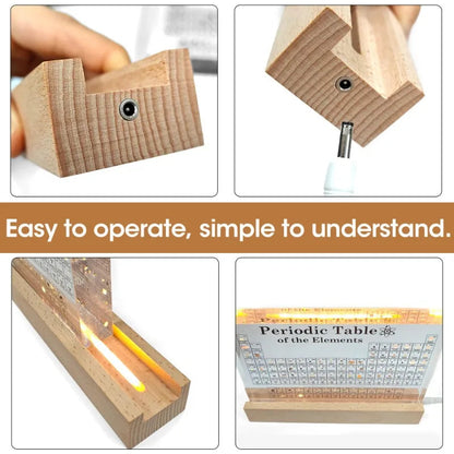 Acrylic Periodic Table of Elements with Illuminated Wooden Light Base