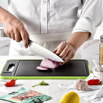 4-in-1 Cutting Board with Thawing Tray, Knife Sharpener & Garlic Grinder