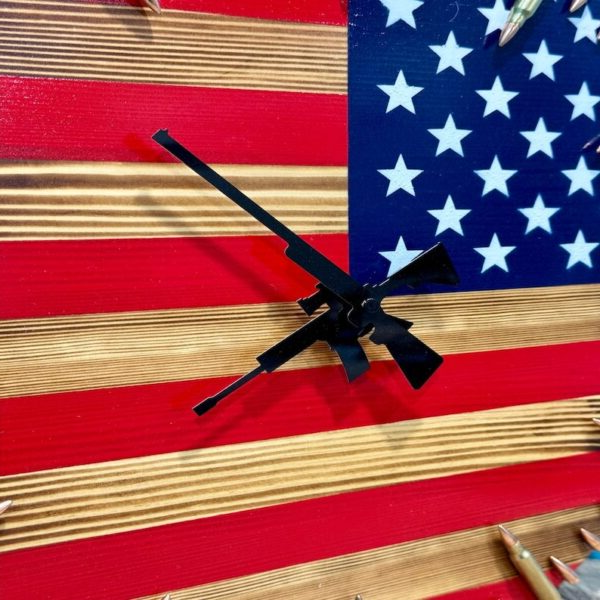 American Flag Wall Clock Handmade Rustic Patriotic Bullet Decor