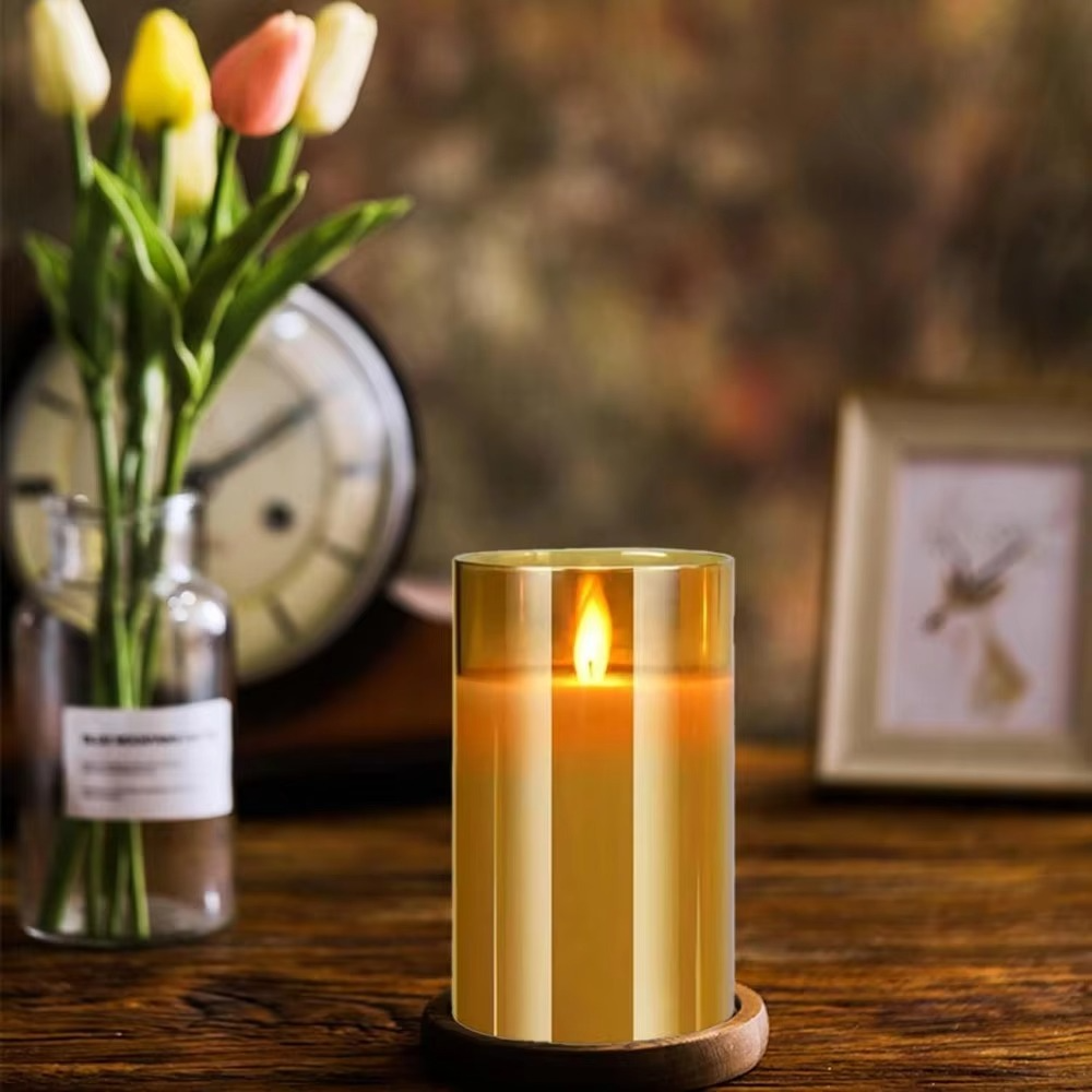 Amber Glass Flameless Candle Set with Remote