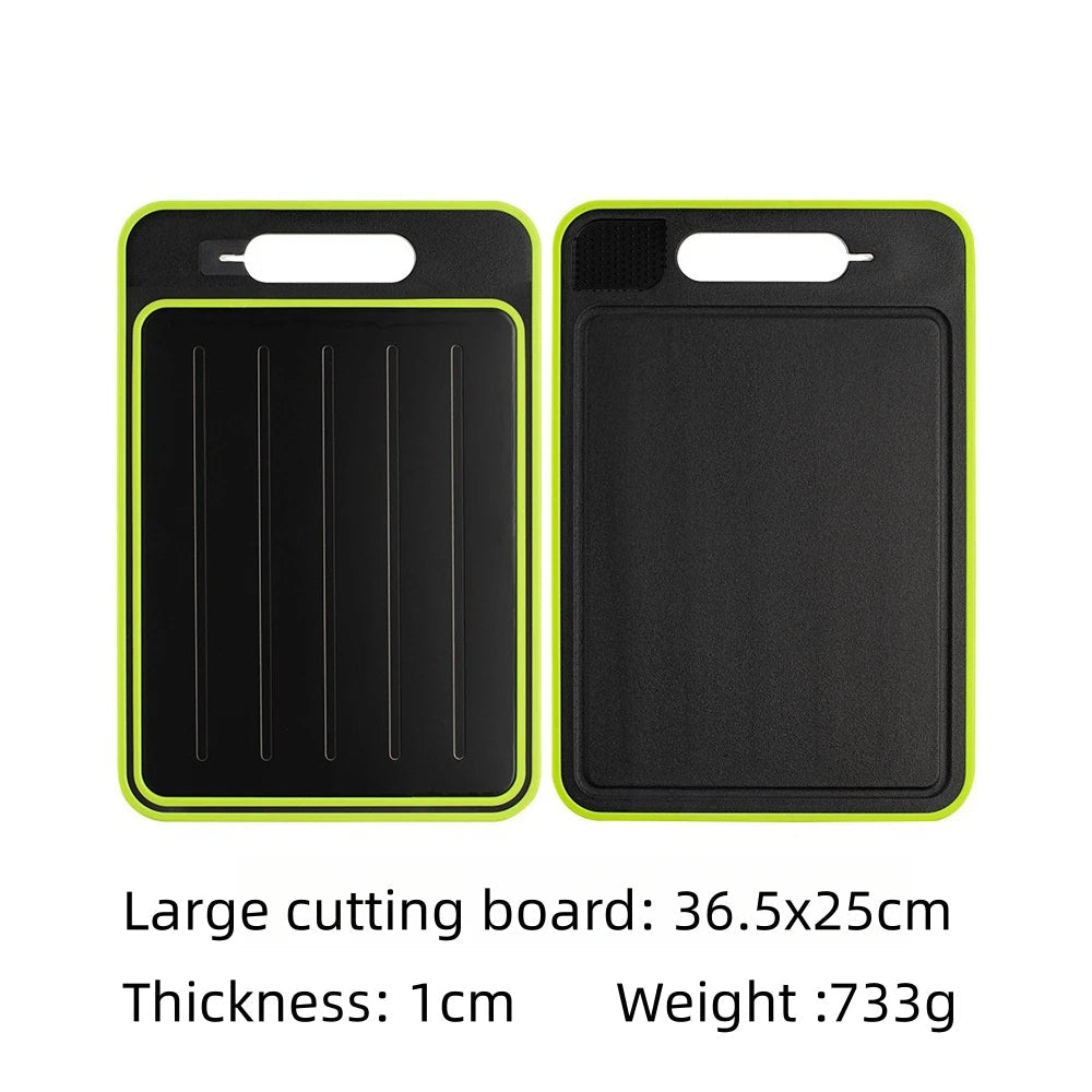 4-in-1 Cutting Board with Thawing Tray, Knife Sharpener & Garlic Grinder