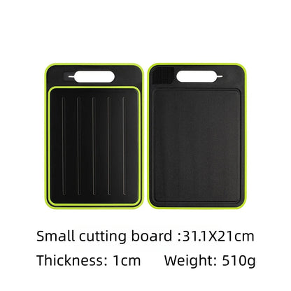 4-in-1 Cutting Board with Thawing Tray, Knife Sharpener & Garlic Grinder