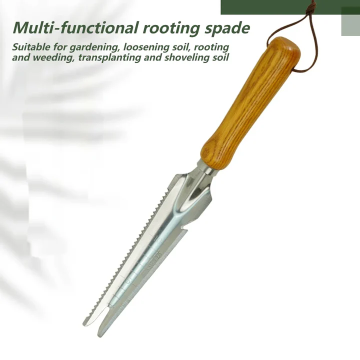 5-in-1 Stainless Steel Weed Puller Tool with Beech Wood Handle