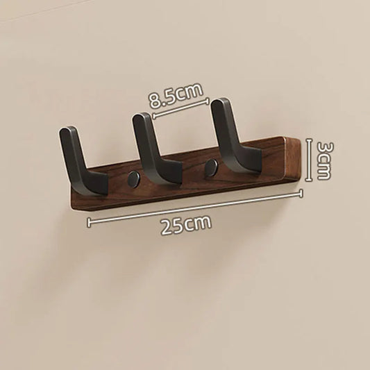 Wall-Mounted Wood and Metal Coat Rack with Minimalist Black Hooks