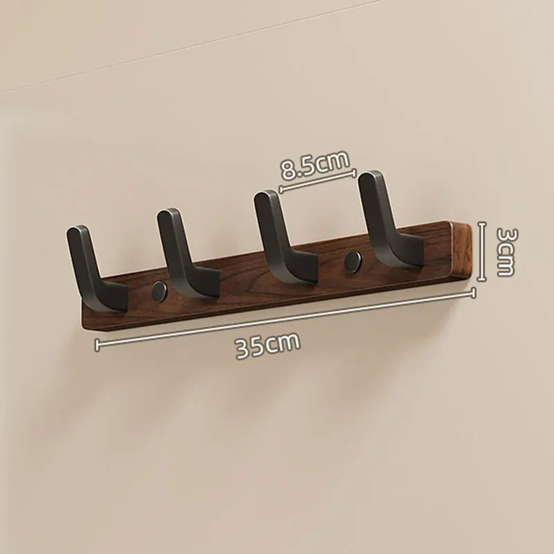 Wall-Mounted Wood and Metal Coat Rack with Minimalist Black Hooks