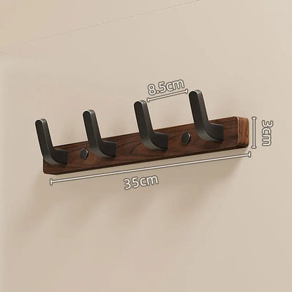 Wall-Mounted Wood and Metal Coat Rack with Minimalist Black Hooks