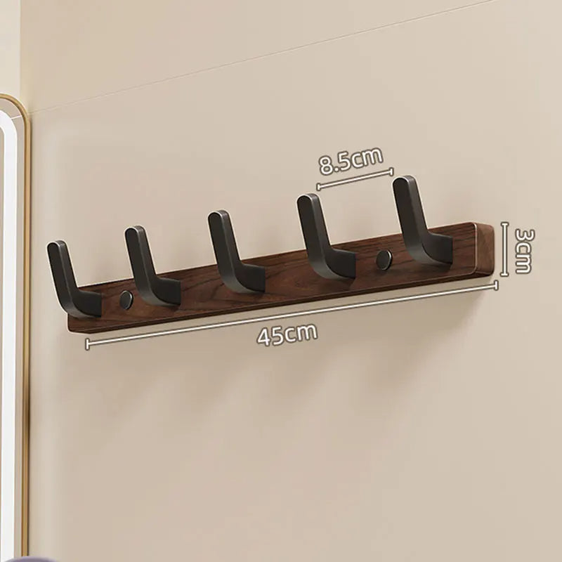 Wall-Mounted Wood and Metal Coat Rack with Minimalist Black Hooks