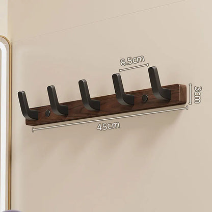 Wall-Mounted Wood and Metal Coat Rack with Minimalist Black Hooks