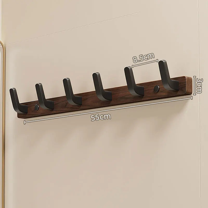 Wall-Mounted Wood and Metal Coat Rack with Minimalist Black Hooks