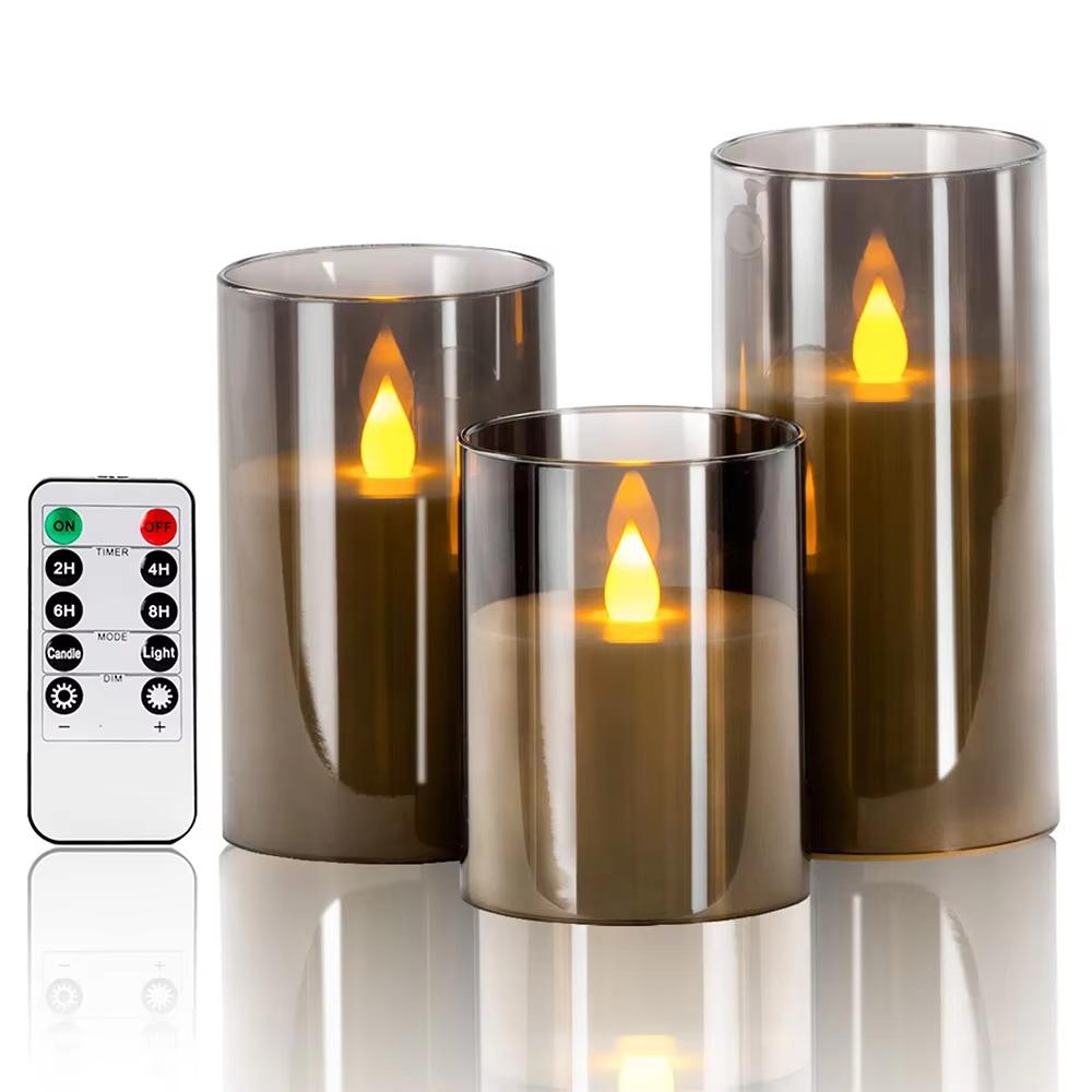 Amber Glass Flameless Candle Set with Remote