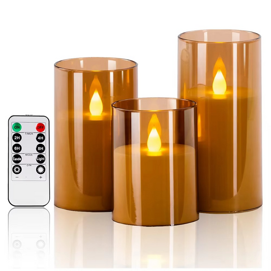 Amber Glass Flameless Candle Set with Remote