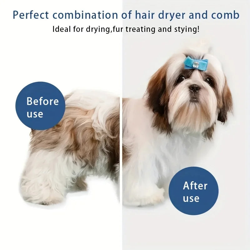 Dog Hair Dryer 3-in-1 Grooming Brush with Adjustable Heat Settings