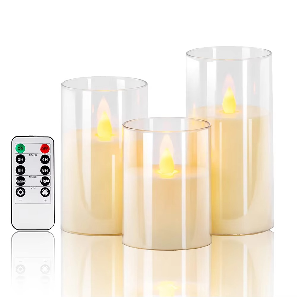 Amber Glass Flameless Candle Set with Remote