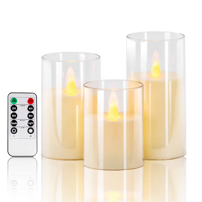 Amber Glass Flameless Candle Set with Remote