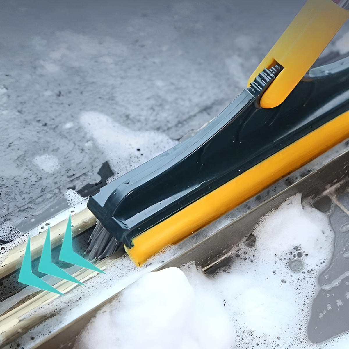 Floor Scrub Brush With Squeegee 51.4 Inch Handle Rotating Head