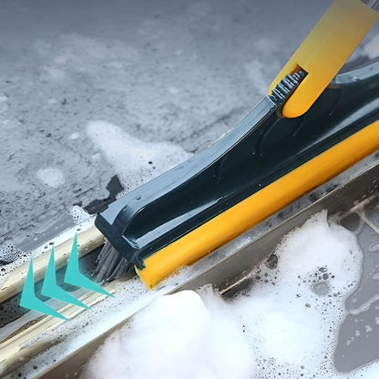 Floor Scrub Brush With Squeegee 51.4 Inch Handle Rotating Head