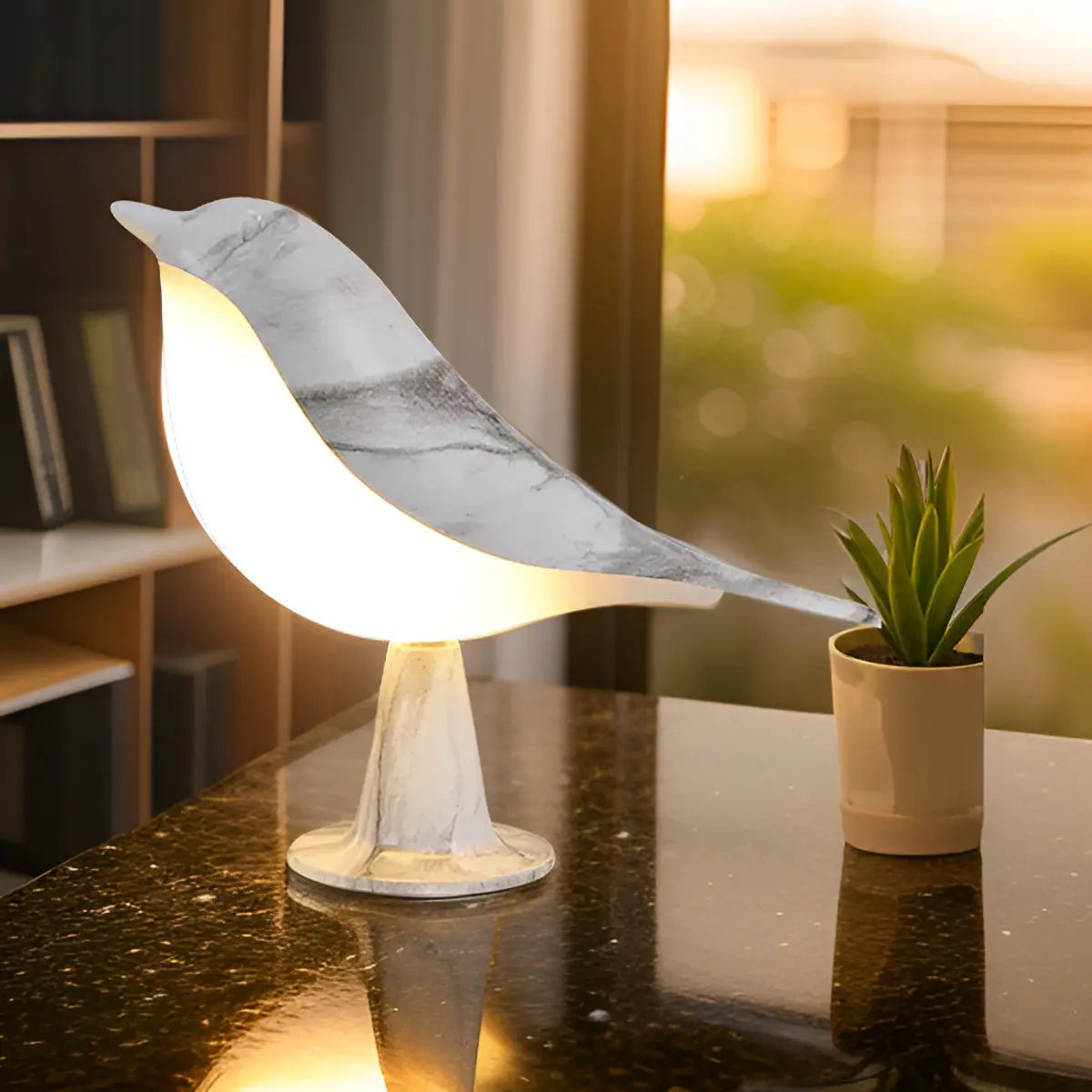 Minimalist Bird-Shaped Wooden Table Lamp