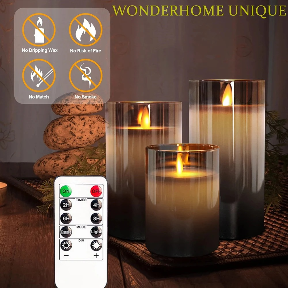 Amber Glass Flameless Candle Set with Remote