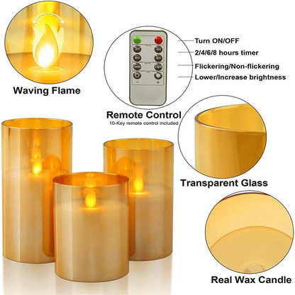 Amber Glass Flameless Candle Set with Remote