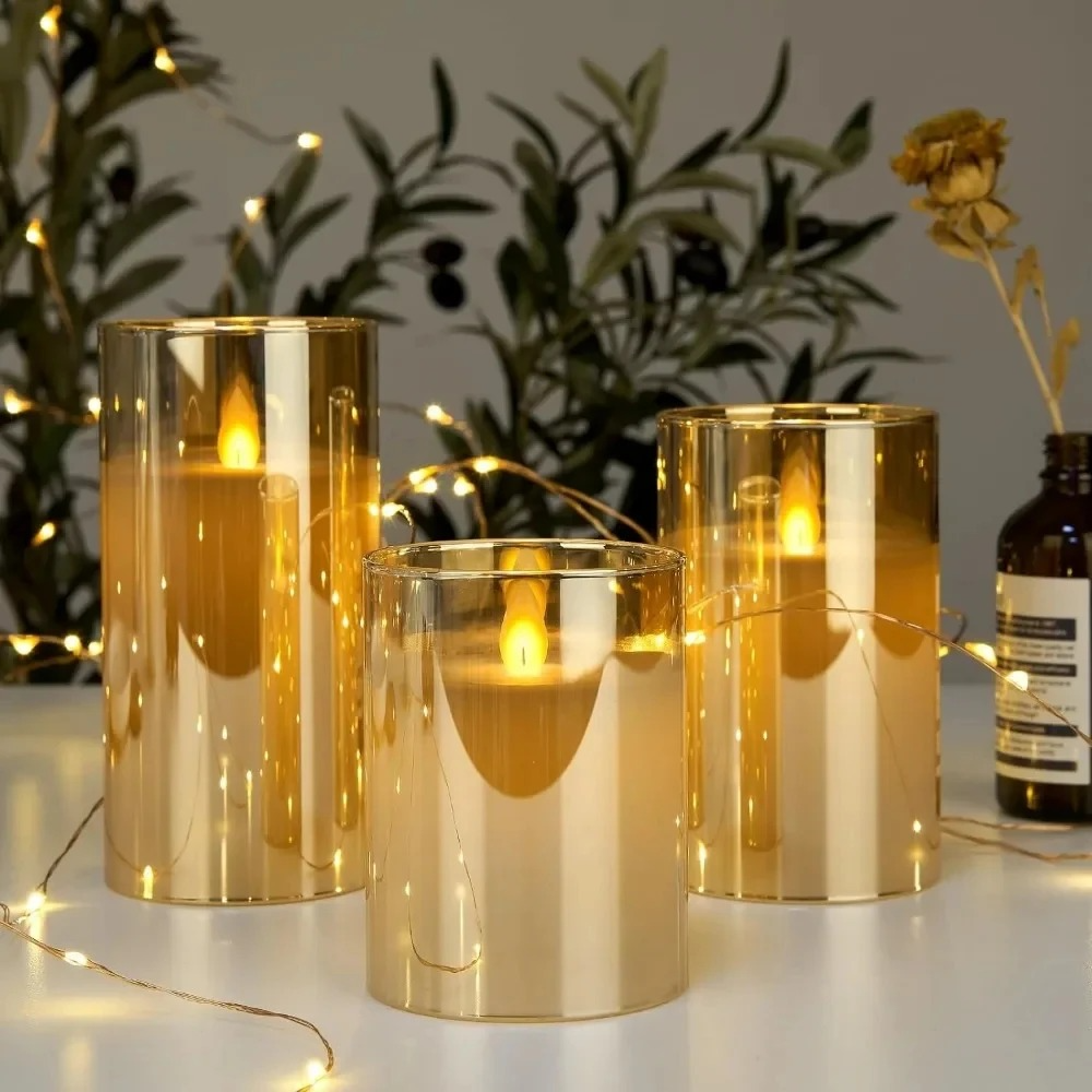 Amber Glass Flameless Candle Set with Remote