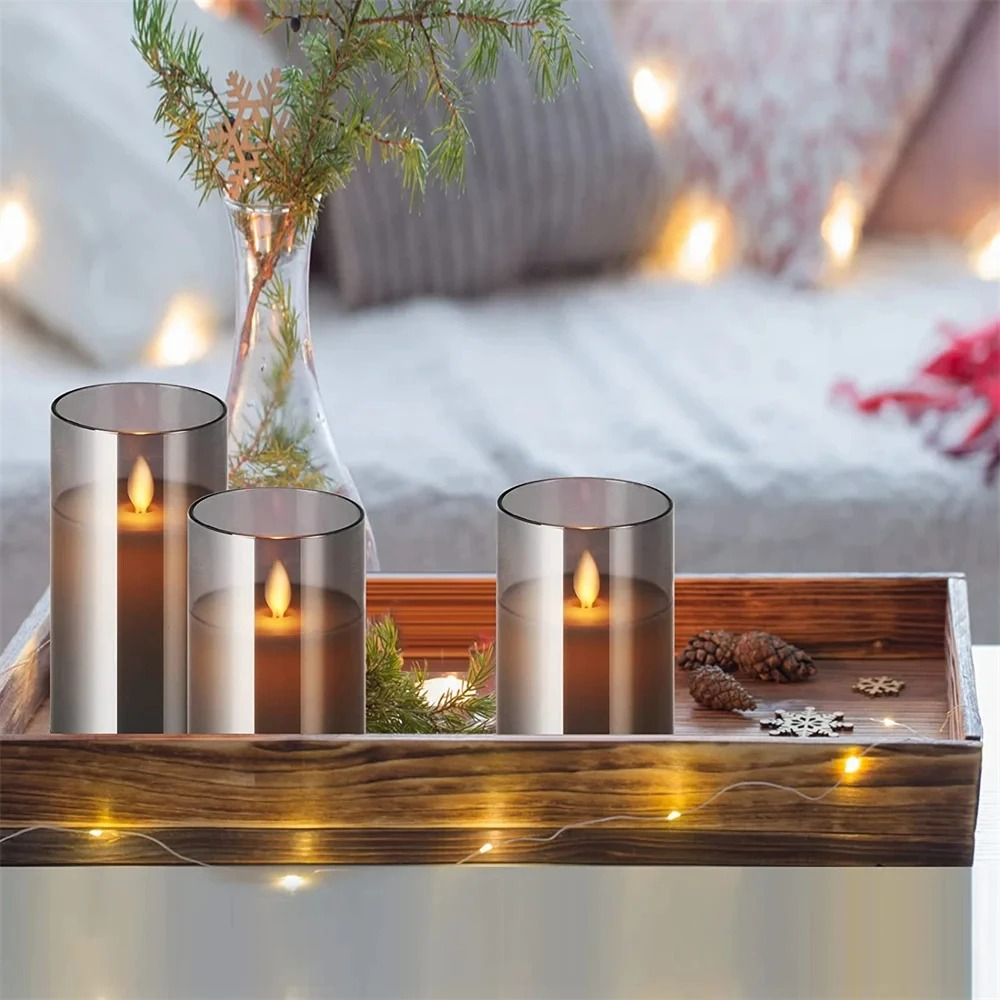 Amber Glass Flameless Candle Set with Remote