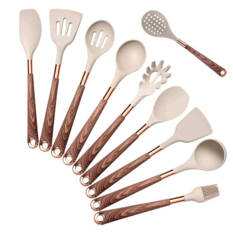 Heat Resistant Kitchen Utensil Set With Non-Scratch Cooking Tools