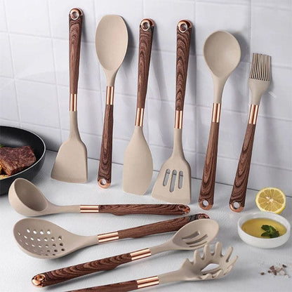 Heat Resistant Kitchen Utensil Set With Non-Scratch Cooking Tools