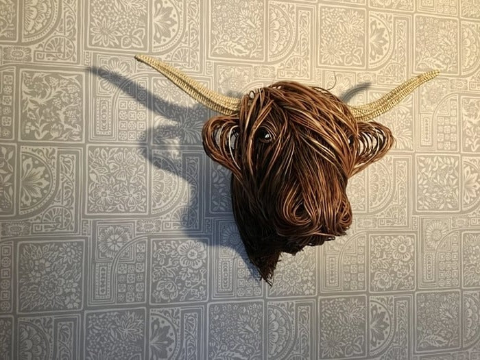 Handcrafted Wall-Mounted Cow Sculpture Rustic Highland Cattle Decor