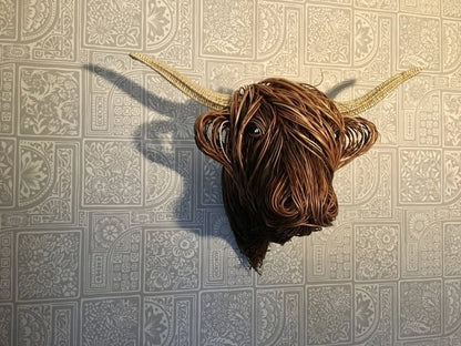 Handcrafted Wall-Mounted Cow Sculpture Rustic Highland Cattle Decor