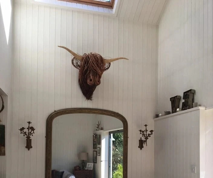 Handcrafted Wall-Mounted Cow Sculpture Rustic Highland Cattle Decor