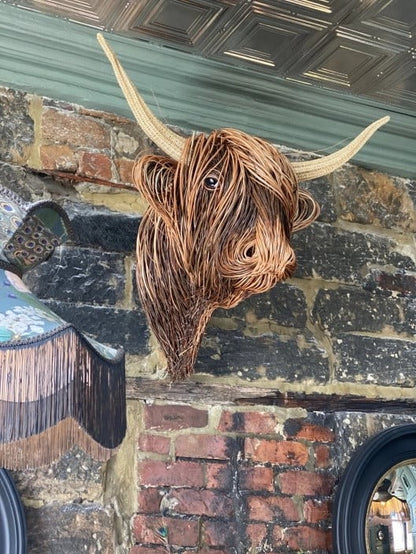 Handcrafted Wall-Mounted Cow Sculpture Rustic Highland Cattle Decor