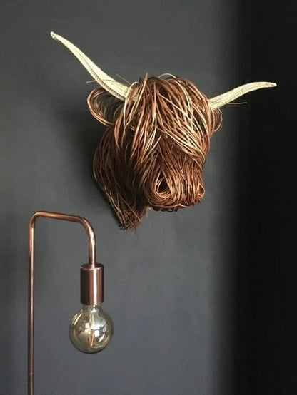 Handcrafted Wall-Mounted Cow Sculpture Rustic Highland Cattle Decor